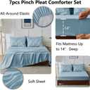 HIMEET Pintuck Bed in a Bag, 7 Pieces Full Size Comforter Set Light Blue, Pinch Pleat Bed in a Bag, Soft All Season Bedding Sets with Comforter, Flat Sheet, Fitted Sheet and Pillowcases & Shams