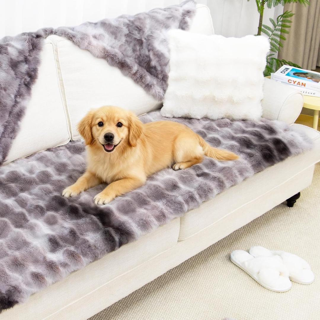Pet Couch Cover Sofa Washable - Dog Couch Protector Covers Non-Slip Soft Fuzzy Plush Sofa Slipcovers, Pet Friendly Dog Mat for Furniture Couches, Car, Recliner, Gery, 27.6"x27.6"