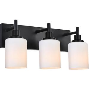 MELUCEE 3-Light Black Bathroom Light Fixtures, Modern Vanity Light Over Mirror Wall Sconces with Milky White Frosted Glass Shades, Suit for Bathroom Dressing Room Laundry Room Kitchen, E26 Socket