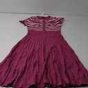 ZESICA Women's 2025 Casual Striped Midi Dress Crewneck Short Sleeve Button Ribbed Knit Swing Pleated A Line Dresses L