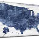 Canvas Wall Art: Vintage America Map, USA Map Canvas Pictures Prints for Bedroom Office Kitchen Living Room Home Decor Framed Artwork Ready to Hang 20"x 40" (Indigo Map of United States)
