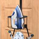 ORLESS Over The Door/Wall Mount Ironing Board Hanger, Laundry Room Iron and Ironing Caddy Board Storage Holder, Black