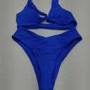 geluboao Bikini Set for Women Solid V Neck Knot Front Push Up High Leg Thong Two Piece Swimsuit, Medium