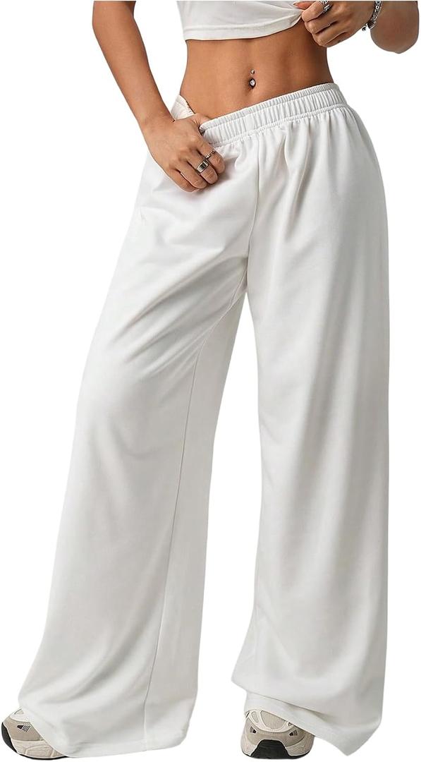 RoseSeek Women's Wide Leg Sweatpants Elastic Waist Low Rise Athletic Trousers Pants, L