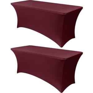 Obstal 6ft Stretch Spandex Table Cover for Standard Folding Tables - Universal Rectangular Fitted Tablecloth Protector for Wedding, Banquet and Party, 72L x 30W x 30H Inches, Wine Red, 2pc