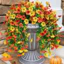 HyeFlora Artificial Flowers for Outdoors Decoration, 2Pcs Fake Hanging Spring Decor, Yellow and Orange Realistic Plants, UV & Fading Resistant Silk Flower for Porch Patio Balcony Planter Yard