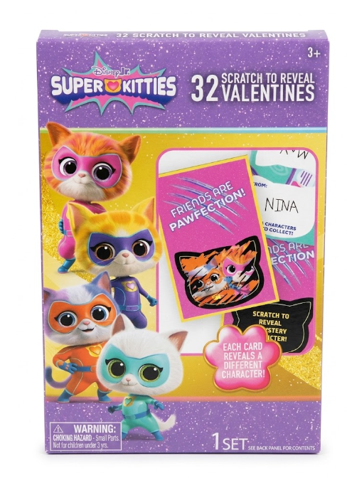 Valentines Day Exchange Cards Box of 32) Disney Jr. Super Kitties Scratch Reveal