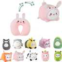 Kids Travel Pillow - 2-in-1 Deformable Kids Neck Pillow for Traveling, Soft U-Shaped Pillow with Adorable Animal Design, Comfy Sleep and Play, Ideal for Airplanes and Traveling (QQ Pink Rabbit)