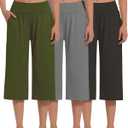 3 Pack Womens Wide Leg Yoga,Casual Wide Leg Yoga Pants Loose Soft Pajamas with Pockets Sweatpants (S)