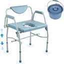 VEVOR Raised Toilet Seat, Adjustable Height with 5 Levels, Drop-Arm Design, Detachable Backrest, 7L Easy-Clean Bucket, Quick Assembly, Support up to 1000lbs, Ideal Bedside Commode for Elderly & Adults