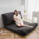 MAXYOYO Bean Bag Bed Folding Sofa Bed Floor Mattress for Adults, Extra Thick and Long Floor Sofa with Faux Fur Washable Cover, Floor Couch Bed for Living Room, Dark Grey 39x95 Inch