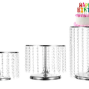3pcs Metal Cake Stand with Crystal Bling Pendants, Round Dessert Cupcake Display Plate for Wedding Event Birthday Party Dessert Table, Silver