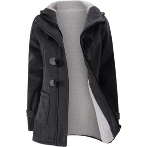 JiangWu Womens Fashion Horn Button Fleece Thicken Coat with Hood Winter Warm Jacket (X-Large, Dark-gray)