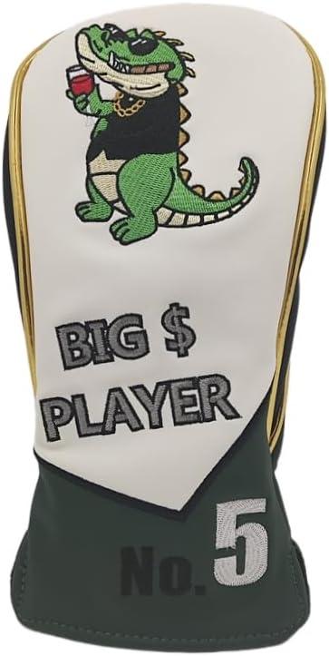 Golf Head Covers Humorous Crocodile Cartoon Embroidery Luxurious Waterproof and wear-Resistant Silicone Leather Durable Driver & Wood Club Covers