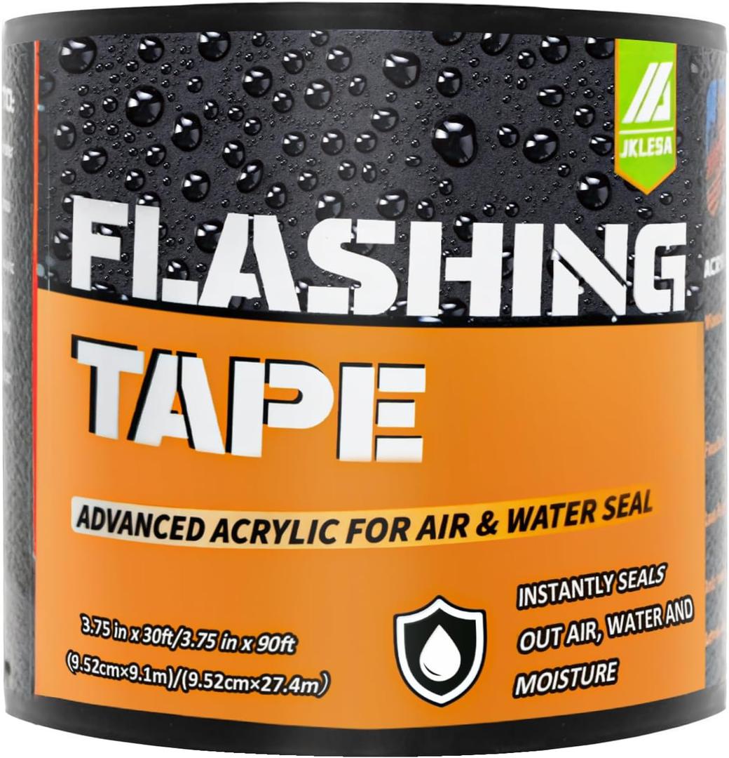 Flashing Tape for Windows and Doors, 3.75 in x 30 ft Roll, Acrylic Adhesive, Black Self-Adhesive Flashing Tape, Waterproof, UV Resistant, Great for Sealing Doors, Windows, and Construction & Repairs