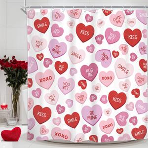 Homewelle Valentines Shower Curtain Pink Red Heart Valentines Love Theme Holiday Modern Cute Romantic Romance 72Wx72H Inch Couple Lovers Anniversary Waterproof Polyester Fabric Bathroom Bathtub