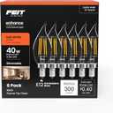 Feit Electric 40-Watt Equivalent CA10 LED Light Bulb, Dimmable Enhance Glass Candelabra Filament, 300 Lumens, 13 Yrs. Lifetime, 2700K Soft White, 6-Pack - CFC40/927CA/FIL/6