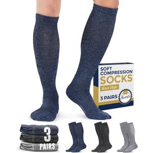 Pembrook Light Compression Socks for Men & Women - 3 Pairs | 8-15 mmhg Compression Dress Socks for Men | Support Socks (Large, Navy, Gray, Dark Gray)