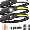 Rechargeable Headlamp 3PCS, 230 Wide Beam Head Lamp, Motion Sensor LED Headlamp Rechargeable, 5Mode Bright Headlamps for Adults, Head Lights for Forehead, Hard Hat Headlight, Camping Essentials Gear (3Pack)