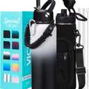 Insulated Water Bottle 40OZ - Cold-48h Hot-24h, Sweat-Proof, Large Stainless Water Bottle with Paracord Handle, Straw Spout Lid, Carrying Pouch & Protective Boot, Office Gym Flask Waterbottle (Day / Night)