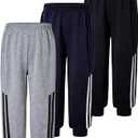 Nivne Tco Toddler Boys 3Pack Sweatpants Set Casual Side Striped Elastic Waist Loose Fitted Lounge Harem Pants (US, Age, 8 Years, Black+Grey+Blue)