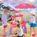 Water Table for Toddlers 3-5, 3-Tier Auto Water-Absorbing Kids Sand Water Table with Water Pump & Umbrella Splash Pond Toy, Sensory Play Table Toys for Outdoor Pool Beach Backyard Summer (Pink）