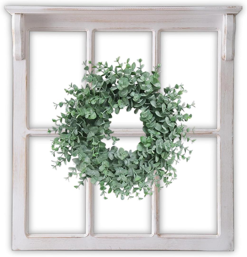 Sintosin Farmhouse Window Frames Wall Decor 29 X 30 Inch, Hanging Distressed White Rustic Rectangle Window Frame, Vintage Carved Wood Framed Wall Decor Living Room, Shabby Chic Home Decor