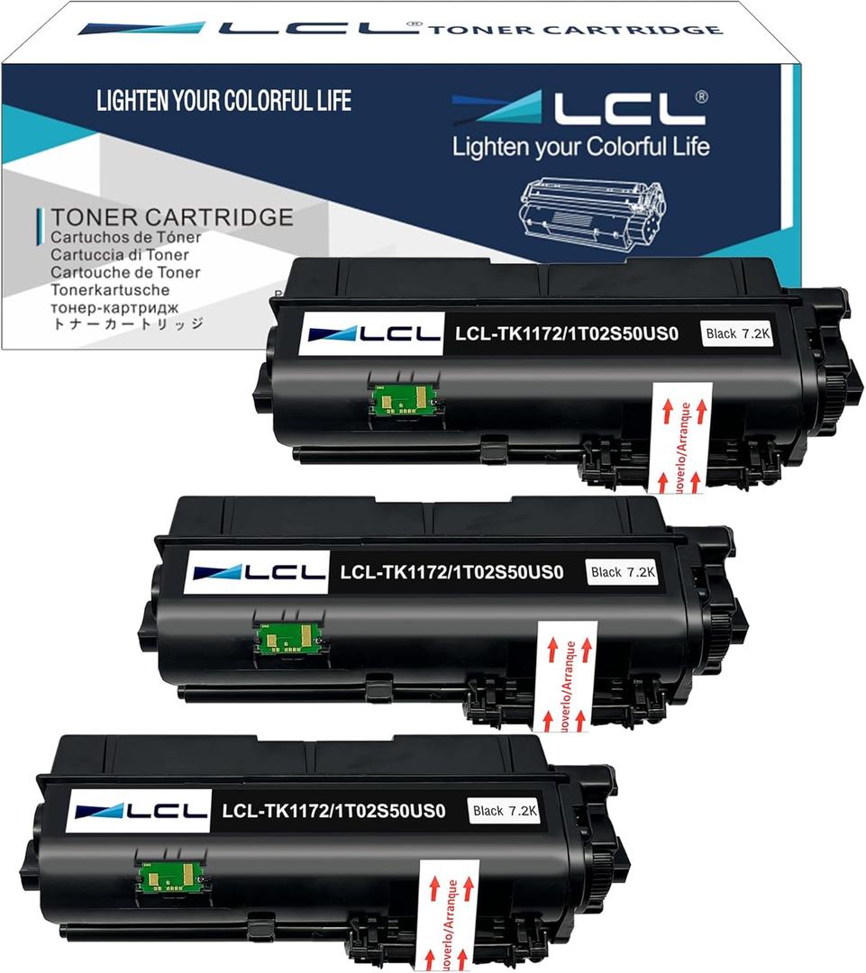 LCL TK-1172 TK1172 Black Toner Cartridge Replacement for Kyocera TK 1172 TK-1172 for EcoSys M2040dn M2540d M2540dw M2640idw Printers (7200 Pages, Pack of 3)