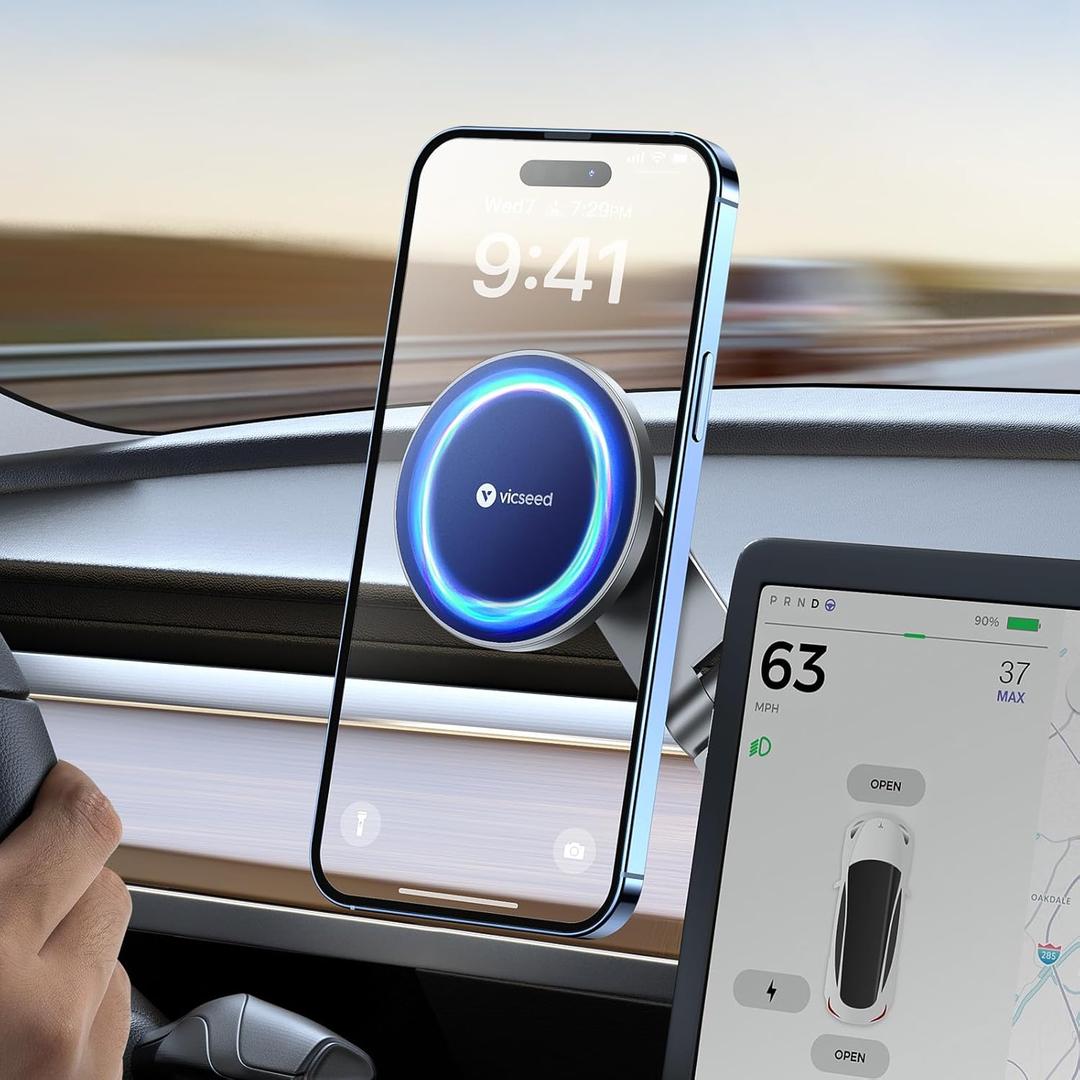 VICSEED Tesla Phone Mount Strongest Magnet Power Foldable Hidden Tesla Phone Holder Fit for All Phones, Tesla Model 3/Y/Cybertruck Accessories, Tesla Model 3 Model Y for MagSafe Car Mount - Blue VICSEED Tesla Phone Mount Strongest Magnet Power Foldable Hidden Tesla Phone Holder Fit for All Phones, Tesla Model 3/Y/Cybertruck Accessories, Tesla Model 3 Model Y for MagSafe Car Mount - Blue