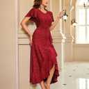 BeryLove Women Sequin Formal Party Dress Flutter Short Sleeve Wedding Cocktail Long Evening Dress (Red, M)