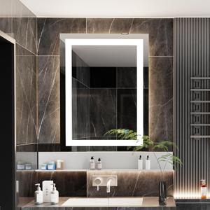 18 * 24 inchesLED Mirror, Smart Bathroom Mirror with Lights, Anti-Fog, Tempered Glass, 3 Colors Dimmable, Front and Backlit, CRI 90+, Wall Mounted, Memory