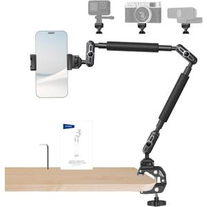 NEEWER 22" Magic Arm w Desk C Clamp, Overhead Camera Mount with Articulating Mic Boom Arm 1/4" 3/8" Threads for ARRI, Desktop Stand Holder for Phone Microphone Webcam Action Camera Video Light, UA057