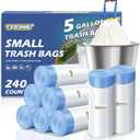 240 Count 5 Gallon Trash Bags Drawstring 1.1 Mil - 18 Liter Small Garbage Bags for Bathroom, Strong Unscented White Plastic Wastebasket Bin Liners for Kitchen Office Toilet and Bedroom