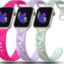 3 Pack Butterfly Engraved Bands Compatible with Apple Watch Band 38mm 40mm 41mm 42mm 44mm 45mm 46mm 49mm Women,Soft Silicone Animal Sport Strap for iWatch Bands Series 10 9 8 7 6 5 4 3 2 1 SE Ultra