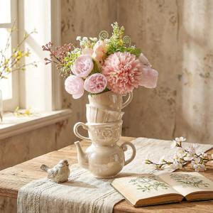 Tioncy Mini Pearlescent Teacup Bud Vase 6" Wonderland Tea Party Decorations Antique Vintage Kitchen Decor Whimsy Ceramic Vase Tea Party Favor for Wedding Gift Birthday Bridal Showers Home