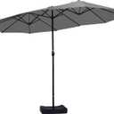 15ft Large Patio Umbrellas with Base Included, Outdoor Double-Sided Rectangle Market Umbrella with Stand, Outside Umbrellas for Poolside Lawn Backyard (Grey)