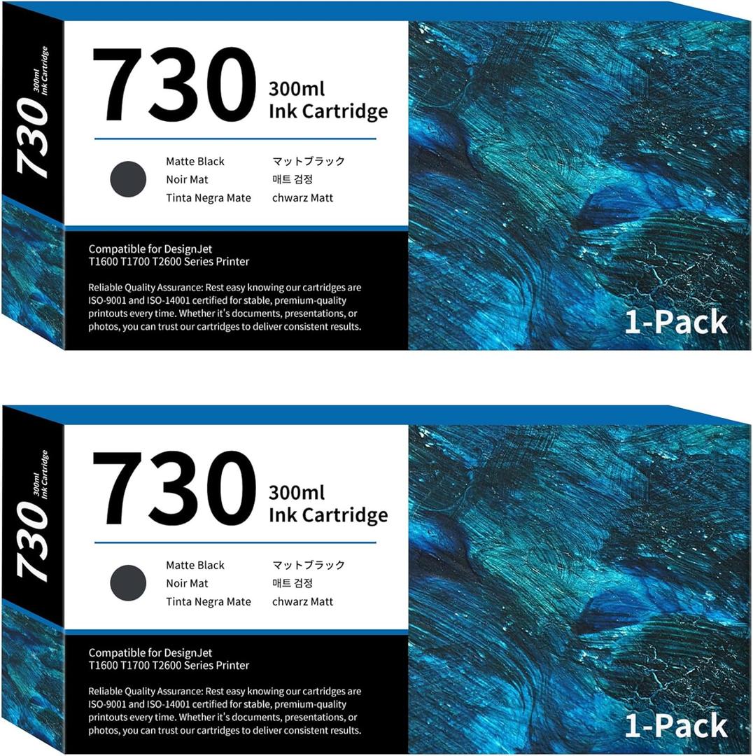 730 Ink Cartridges 2-Pack 300ml Matte Black P2V71A Replacement for HP 730 Ink Cartridge for DesignJet T1600 T1700 T2600 Printer Ink