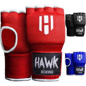 Hawk Padded Inner Gloves Training Gel Hand Wraps for Boxing Quick Wraps Men & Women Kickboxing Muay Thai MMA Bandages Fist Knuckle Wrist Protector Handwraps (Pair) (Red, S/ M)
