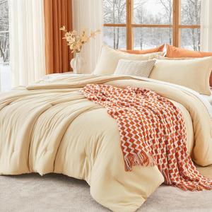 MUXHOMO Queen Comforter Set, All Season Ultra Soft Down Alternative Bedding - 3 Piece Lightweight Bed Set Includes 1 Comforter (90"x90") and 2 Pillow Shams (20"x26"), Light Yellow