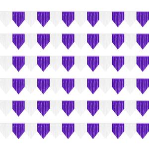 6p Banner Metallic Foil Fringe Wall Hanging Tinsel Fringe Banners backdrop for Parade Floats Garland Wedding Birthday Parties Graduation Lavender Bridal Shower Engagement Part Decoration(White Purple)