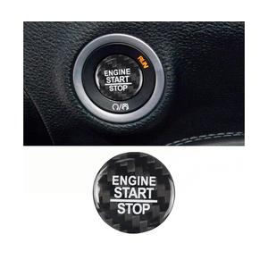 Compatible with Charger Challenger Engine Start Stop Button Cover Keyless One Click Push Start Button Trim Sticker for Durango Jeep Compass Grand Cherokee,Real Carbon Fiber(Black)