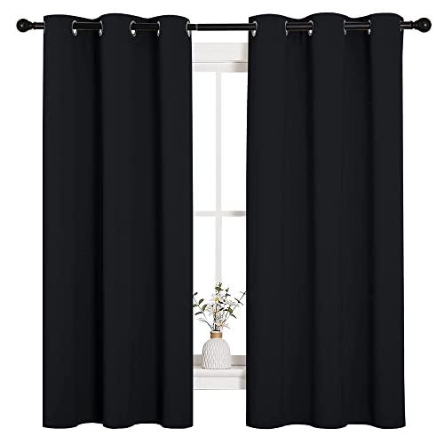 NICETOWN Pitch Black Solid Thermal Insulated Grommet Blackout Curtains/Drapes for Bedroom Window (2 Panels, 31.5" inches Wide by 63 inches Long, Black)
