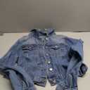 andy & natalie Women's Denim Jackets Cropped Long Sleeve Basic Button Down Crop Jean Shacket with Pockets (Large, Blue)