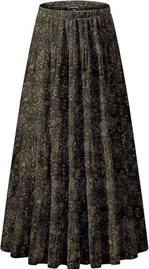 NASHALYLY Women's Chiffon Elastic High Waist Pleated A-Line Flared Maxi Skirts, 2XL