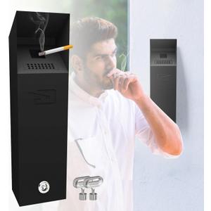 Wall mounted Cigarette Butt Disposal,Receptacle,Bin,Ashtray,Fireproof, Prevention of Waterlogging, Corrosion Resistant, Smokeless, Suitable for Park,Outdoor,Offices,Smoking Areas.Black