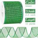 MEEDEE Emerald Green Netting Ribbon - 2.5 Inch Sparkling Glamour Netted Ribbon, Green Glitter, By 10 Yards Roll, Wired Mesh For Christmas Tree, Halloween Wreaths, Tree Toppers, Streamers, Bow
