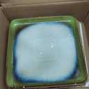HENXFEN LEAD Ceramic Square Dinner Plates 11 Inch, Large Serving Dishes Set of 4 for Steak, Pasta, Salad, Stoneware Dinnerware Set Dishwasher Microwave Safe - Reactive Green