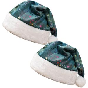Santa Hat with Glitter Stars, 11x15 Inch Christmas Hat for Adult Women Men Xmas New Year Party Decor Supplies (Standard)