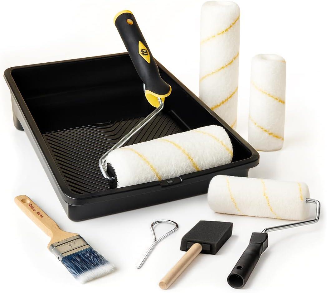 Bates - Paint Tray Set, Paint Rollers, Paint Brushes for Wall, Tray, Roller Brush, 11 Piece Home Painting Supplies, Foam Brush, House Painting Supplies, Painting Tools, Interior, Exterior