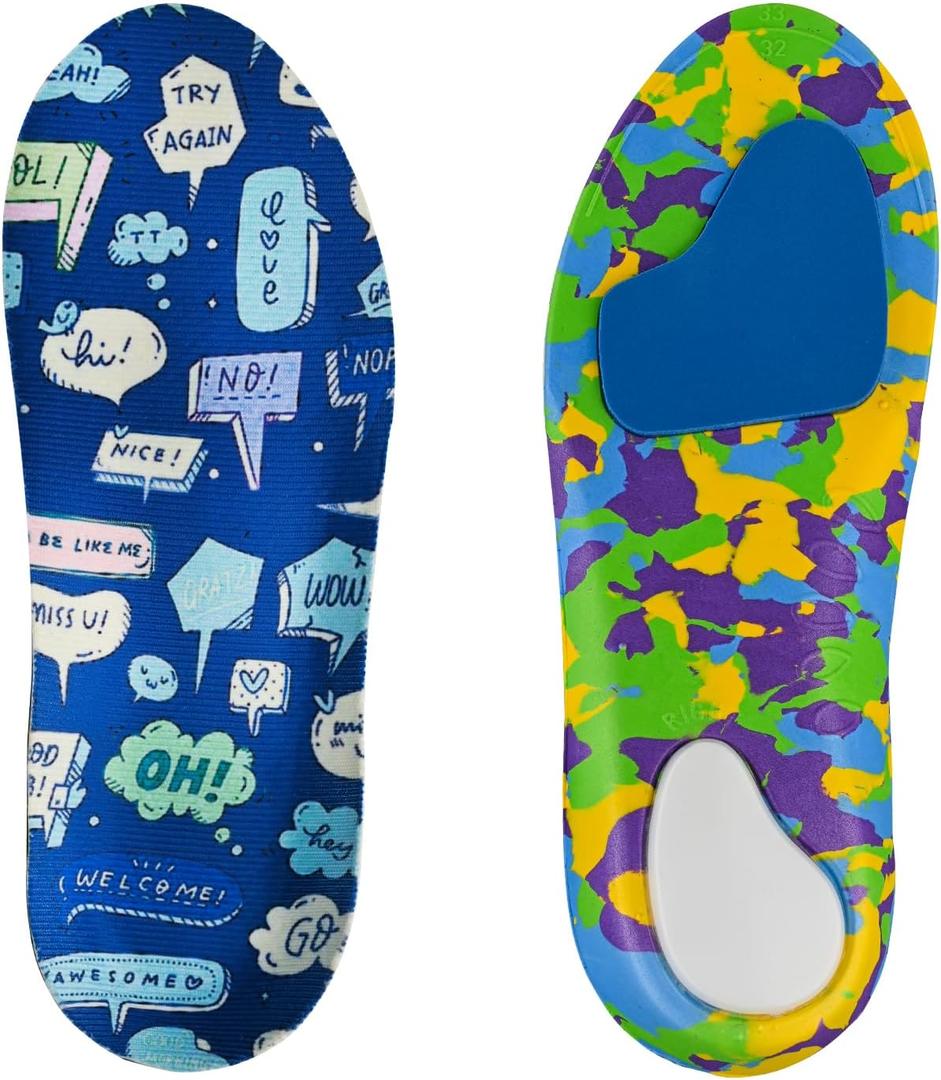 Kids Arch Support Orthotics Plantar Fasciitis Flat Feet Over-Pronation Insoles Relieve Arch, Heel & Ankle Foot Pain Inserts with Heel Cushion (8-8.5M Toddler, Multicolor)